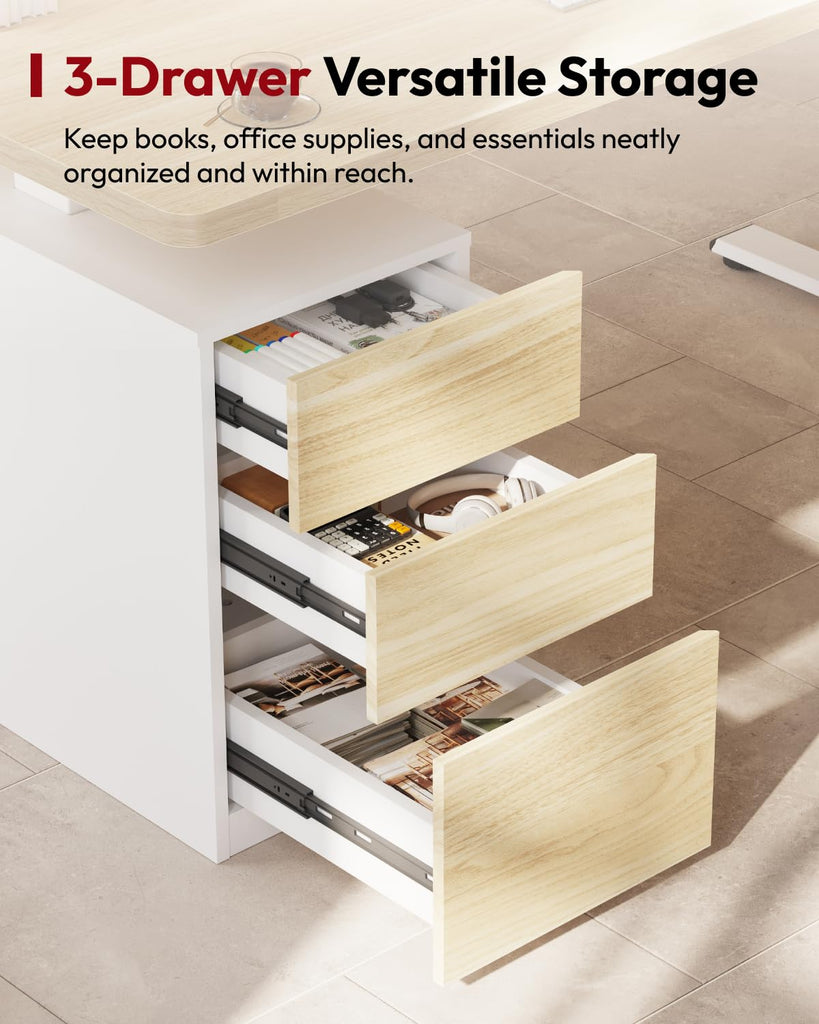 Executive Standing Desk w/Drawers & Dual Motor, White Oak & 55"