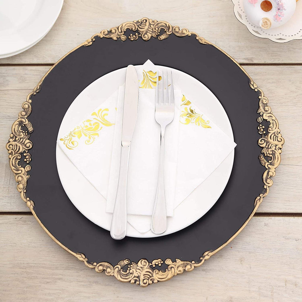 Antique Charger Plates - Black Plate Chargers for Dinner Plates - Set of 6 Dinner Chargers (6, Antique Black)