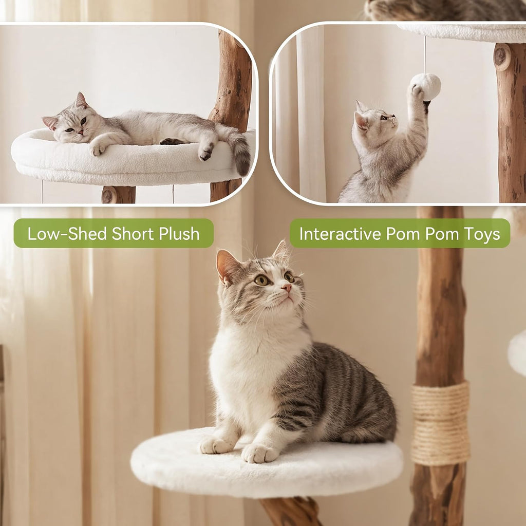 Wood Cat Tree, 59" Cat Tree Tower, Modern Cat Tower with Scratching Post