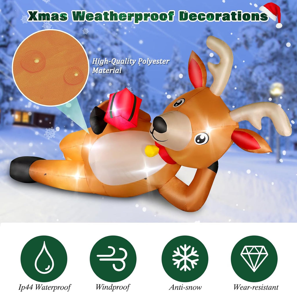 12 FT Giant Christmas Inflatable Reindeer Outdoor Decorations, Large Blow Up Reindeer with Gift Box Decor, Built-in