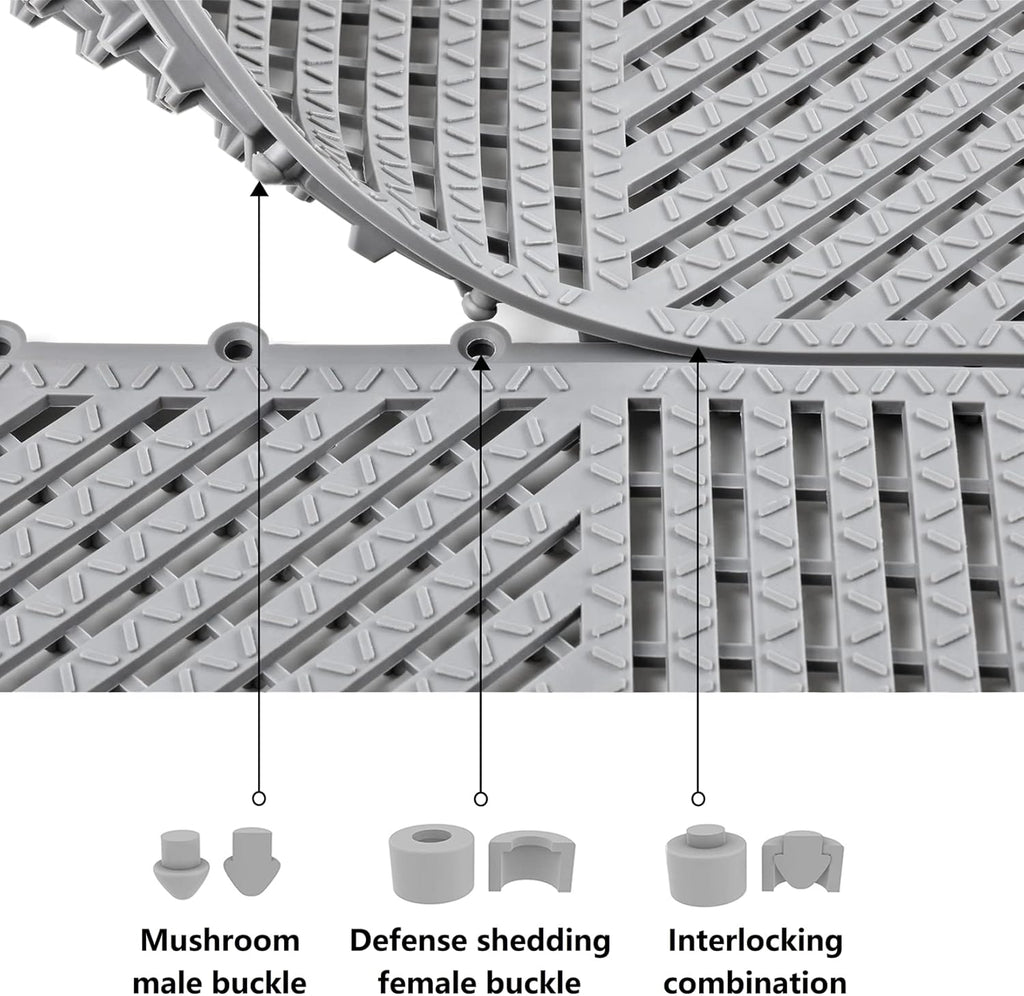 18 Pack Interlocking Drainage Tiles Double Non-Slip Tiles Mat with Drain Holes for Pool, Bathroom, Shower, Pantry