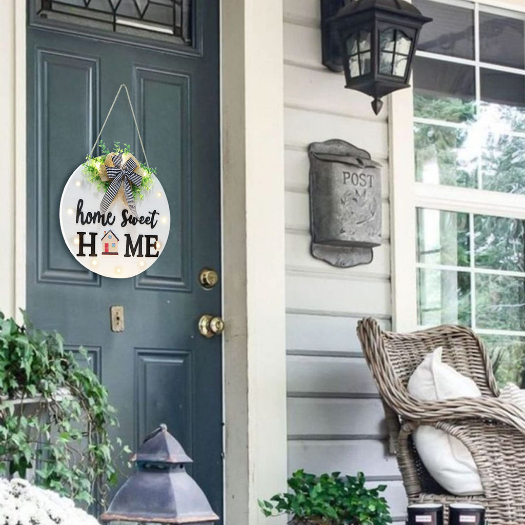 Interchangeable Welcome Sign for Front Door with 14 Changeable Icons, Farmhouse Front Porch Decor Rustic Wooden Wall
