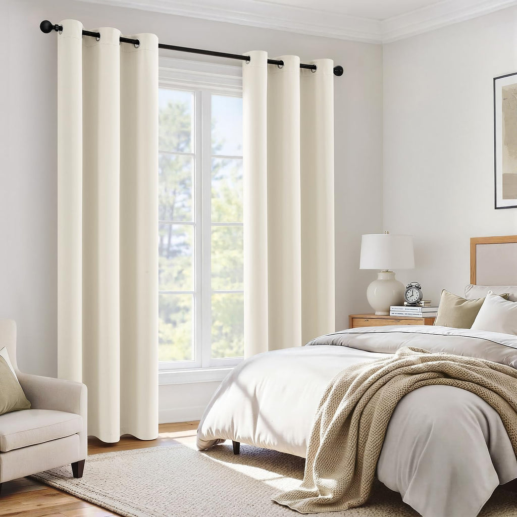 Cream 100% Blackout Curtains for Bedroom 96 Inch Long, 2 Layers Thermal Insulated Black Out Window Curtains with