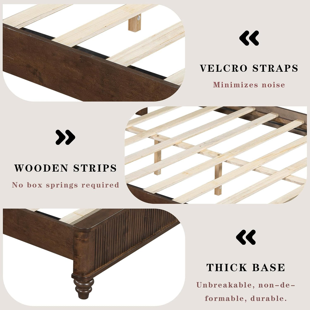 53.94" Tall Headboard Bed Frame Solid Wood Bed Frame Low Profile Farmhouse Wood Bed with Wooden Slats No Box Spring