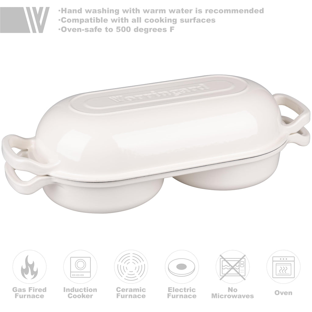 Enameled Cast Iron Double Dutch Oven with Lid, Dual Round Loaf Pan, Bread pan made Sourdough Bread Baking, White