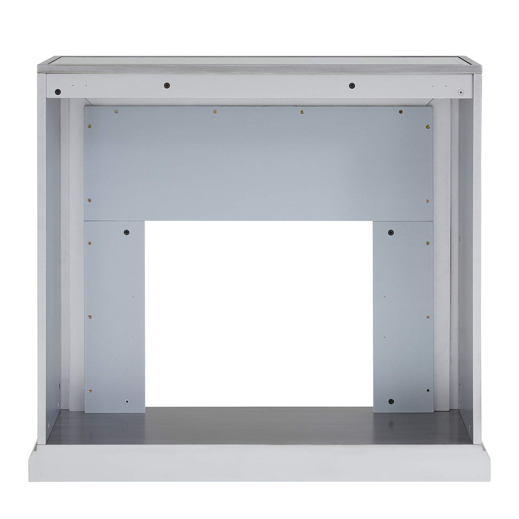 Trandling Mirrored Touch Screen Electric Fireplace with Faux Marble - Transitional Design, Grey Glass and Wood
