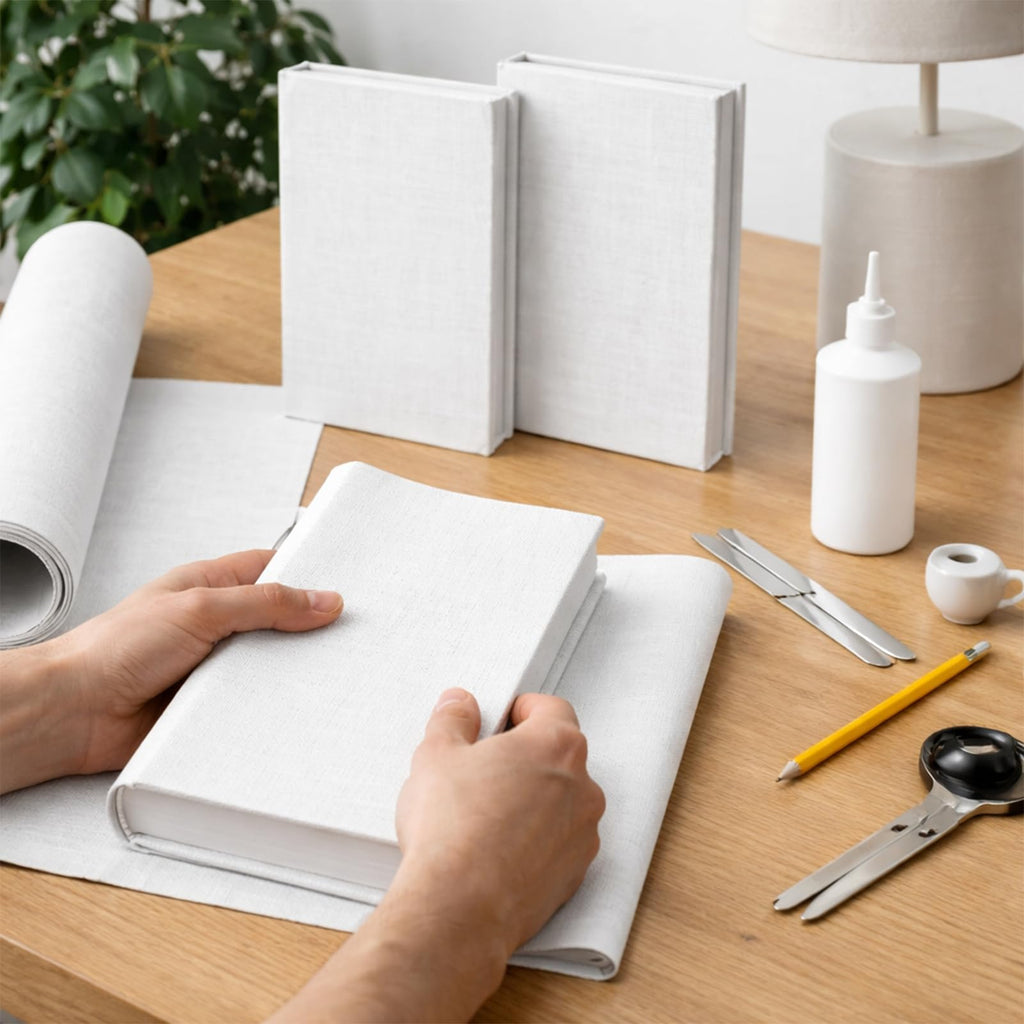 White Bookbinding Linen Fabric 57"x17.3" for Bookbinding, Archival Thick Backing, Fray-Resistant Fabric for Wedding