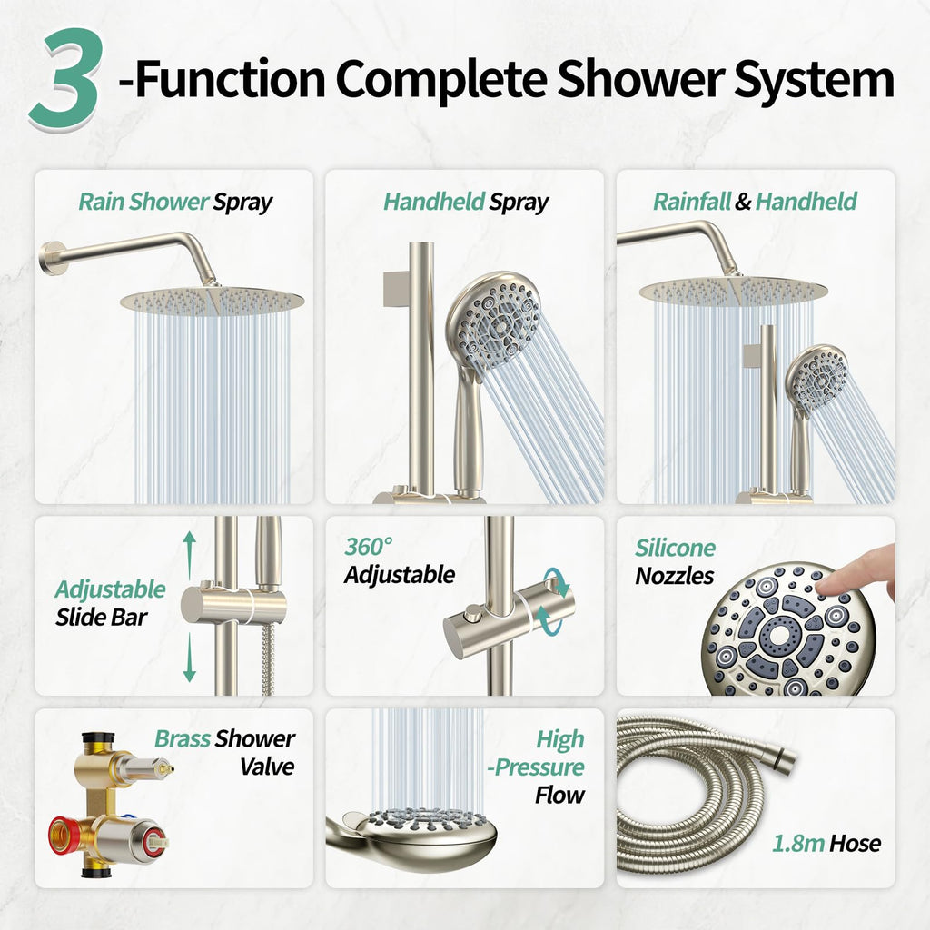 12" Shower Faucet Set with Shower Slide Bar,Brushed Nickel