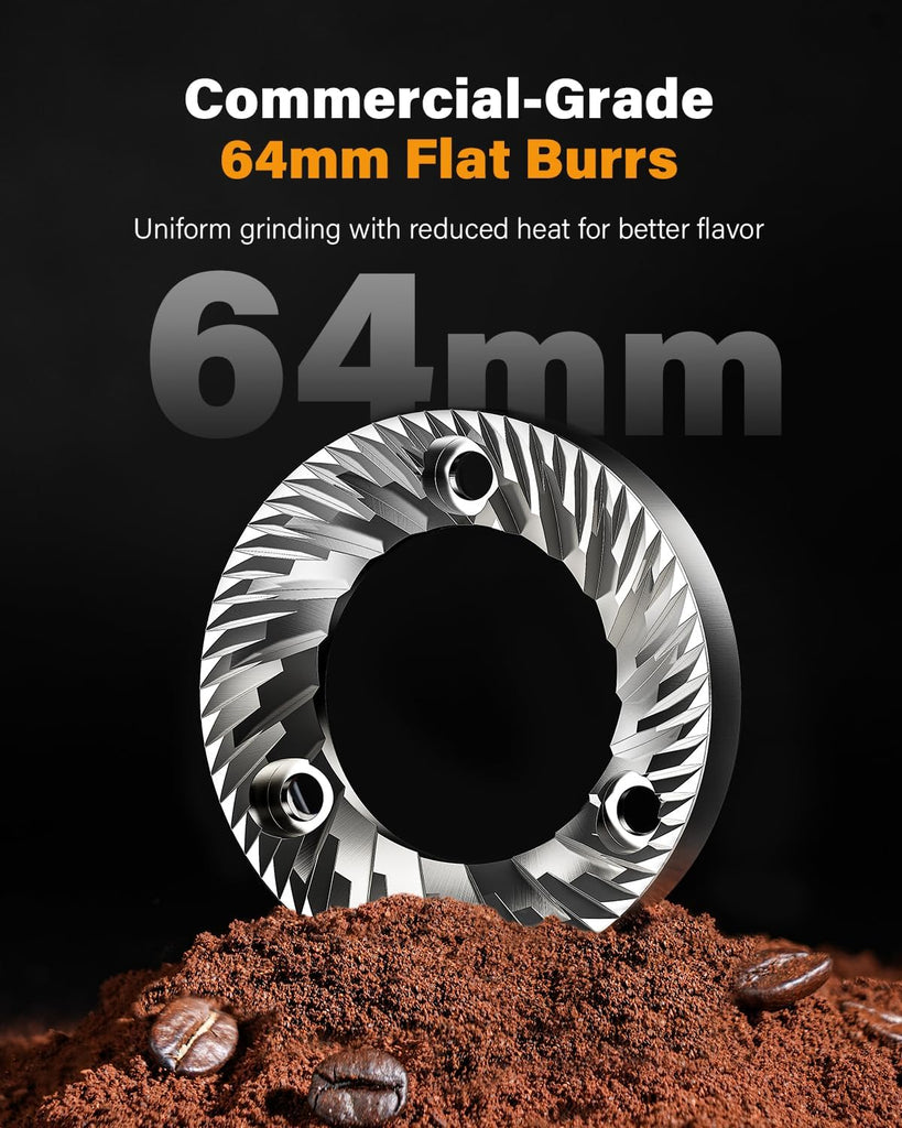 64mm Burr Coffee Grinder, Electric Espresso Coffee Grinders Use with Commercial-Grade Precision, 100 Grind Settings