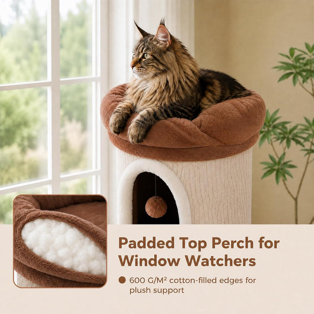 68.5" Modern Cat Tree Tower with 4 Condos & Soft Top Bed, Beige