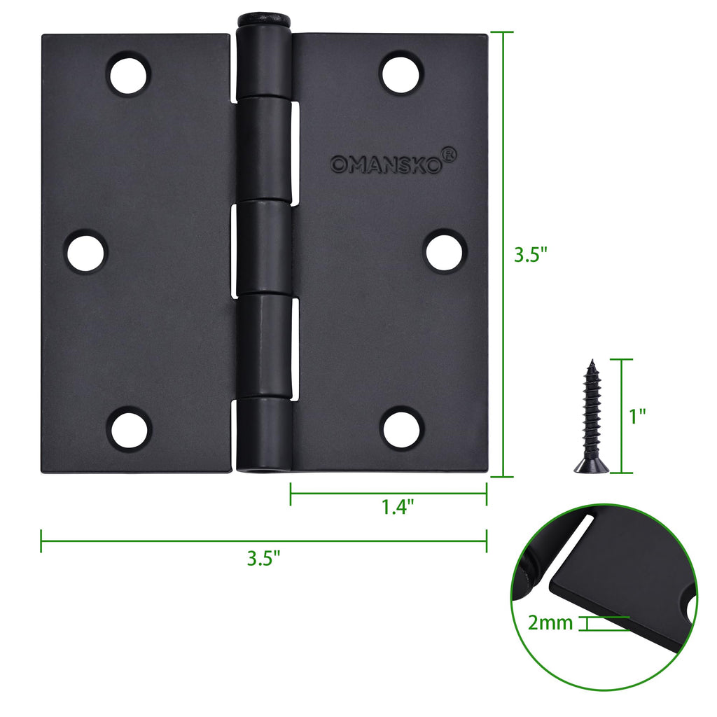 6 Pack Black Door Hinges, 3.5 x 3.5 Inch Black Hinges for Interior Doors 3 1/2 Inch Door Hinges for Residential