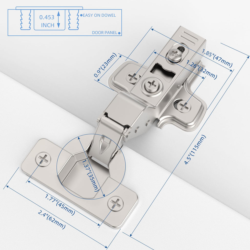 10 Pack Inset Cabinet Hinges, Soft Close, Frameless, 105°