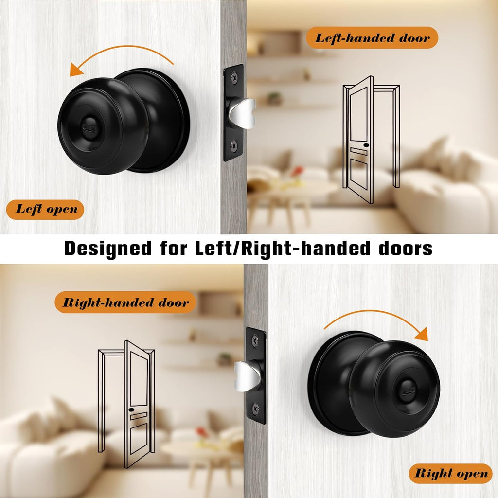 Black Door Knobs, Privacy Door Knob Bedroom, Interior Door Knob with Thumb Turning Locking Button, 8 Pack