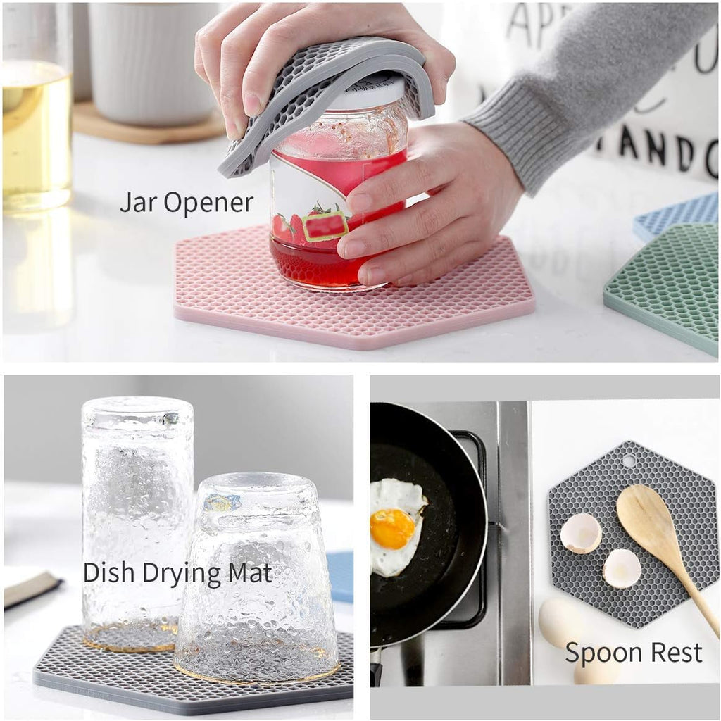 4 Packed Colorful Silicone Trivet Mats - DIY Different Size Dish Drying Mat, Hot Pot Holder for Pots & Pans, Non-Slip