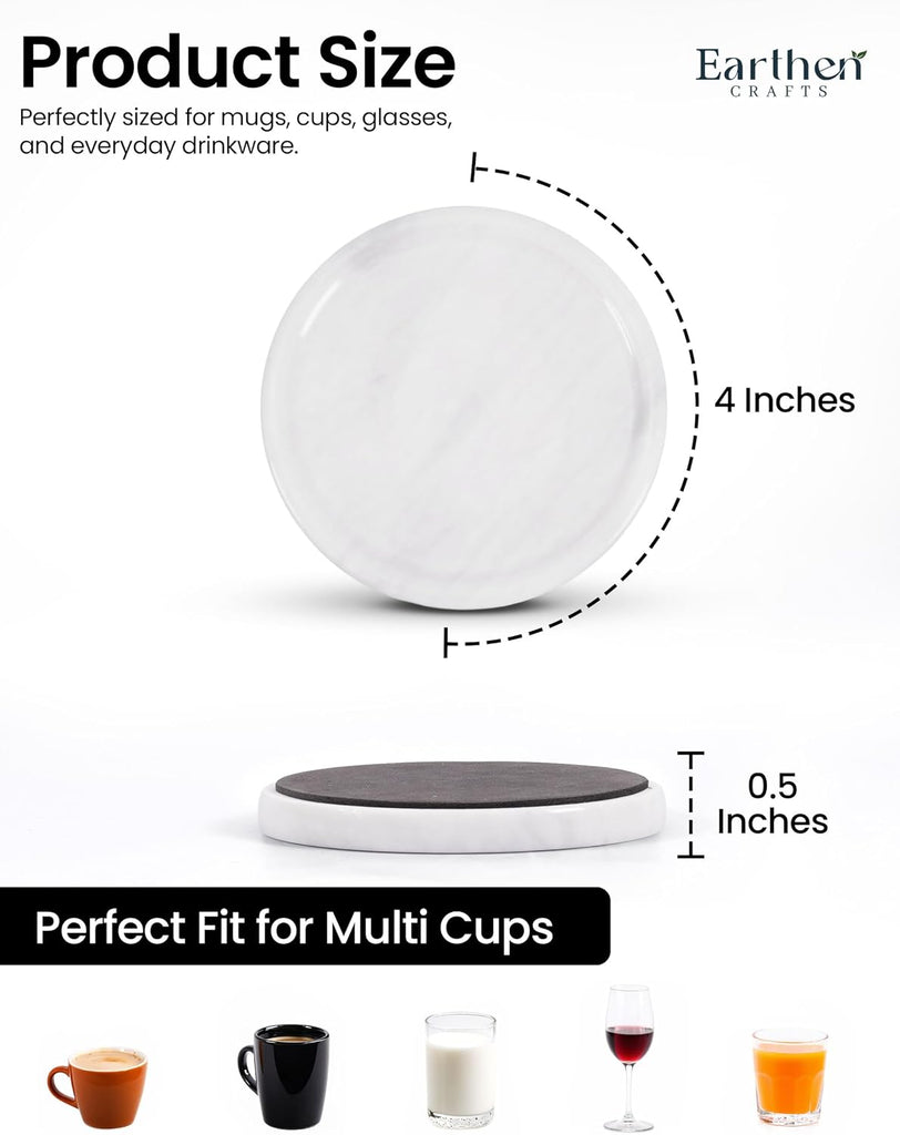 Marble White Coasters for Drinks Coaster - Set of 4