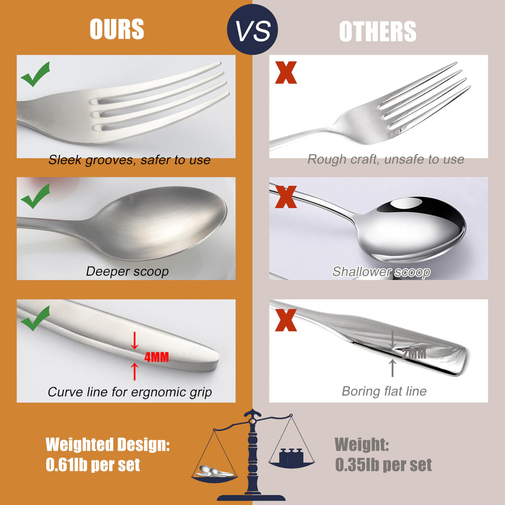 Matte Satin Silverware Set, Stainless Steel Flatware Set for 8, 40 Pieces