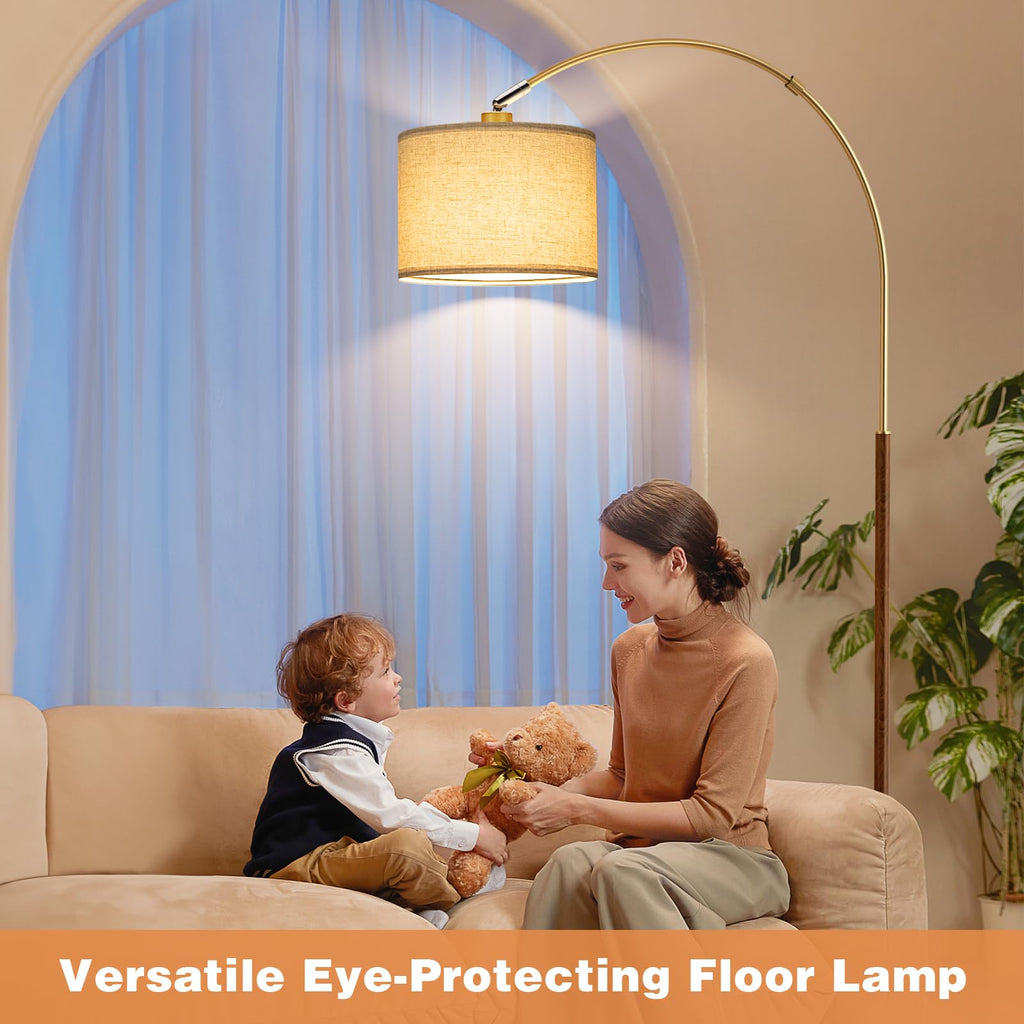 Dimmable Arc Floor Lamp with Remote, Color Temp Adjust, Woodgrain