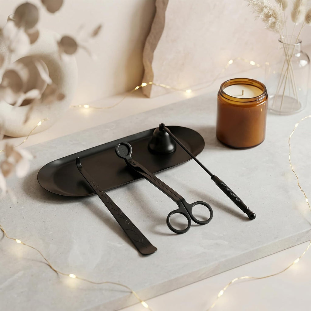 4-in-1 Stainless Steel Candle Care Kit for Candle Lovers, Black - Set of 4