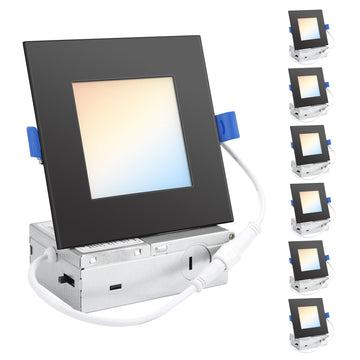 4 Inch Square LED Recessed Lighting 6 Pack, 5CCT, 9W, Dimmable