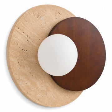 Travertine Wall Sconce Hardwired Glass Globe Wood Modern Japandi Wabi Sabi