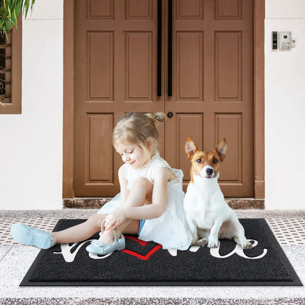 Black Door Mat Welcome Mats Home Non-Slip Doormat Low-Profile Floor Mat for Yard, Garage, High Traffic Areas