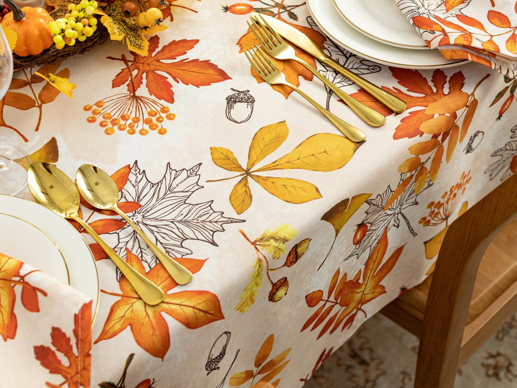 Fall Thanksgiving Tabletop Collection Dining Decoration Parties Harvest, Fall Leaves, Tablecloth, 52 x 52 Square