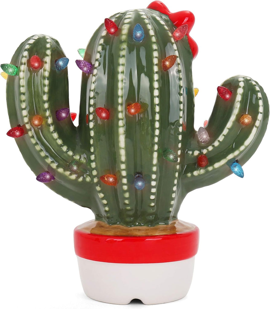 Ceramic Christmas Cactus - Vintage Ceramic Christmas Tree - Light up Christmas Tree Cactus - Nostalgic Christmas