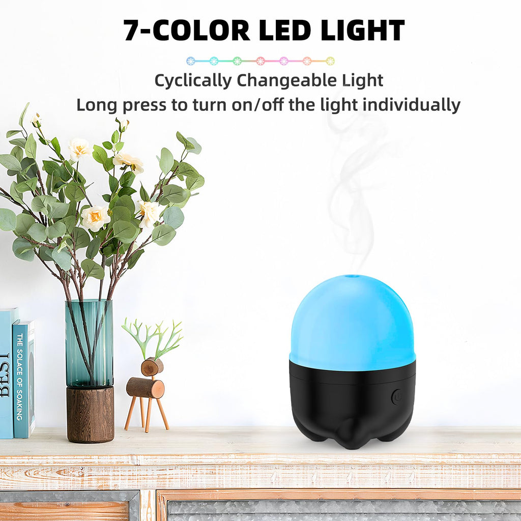 Cordless Essential Oil Diffuser, Built-in 6000mAH Rechargeable Battery, 7 Hours Run Time, 7 Colors LED Light