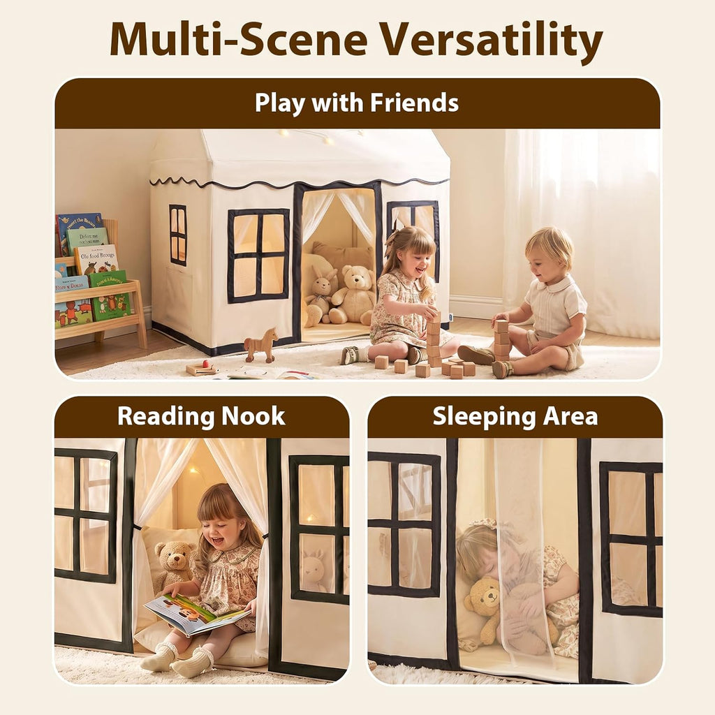 Kids Play Tent with Washable Mat Star Light Windows, Anti-Trip Large Playhouse Toys for Children Boys Girls, Indoor