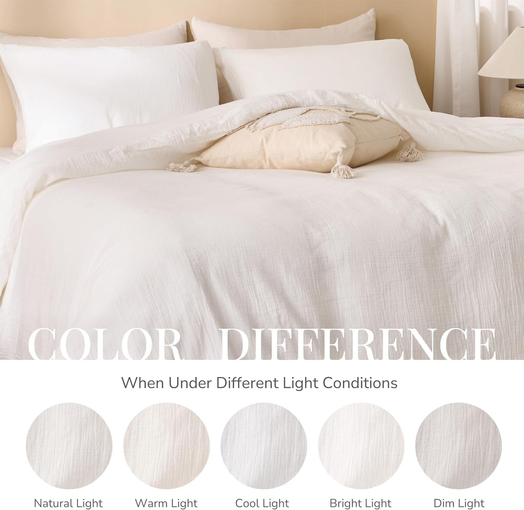 Off White Duvet Cover King, 100% Sandwashed Cotton Soft King Duvet Cover Set 3 Pieces with Zipper Clousre & Corner