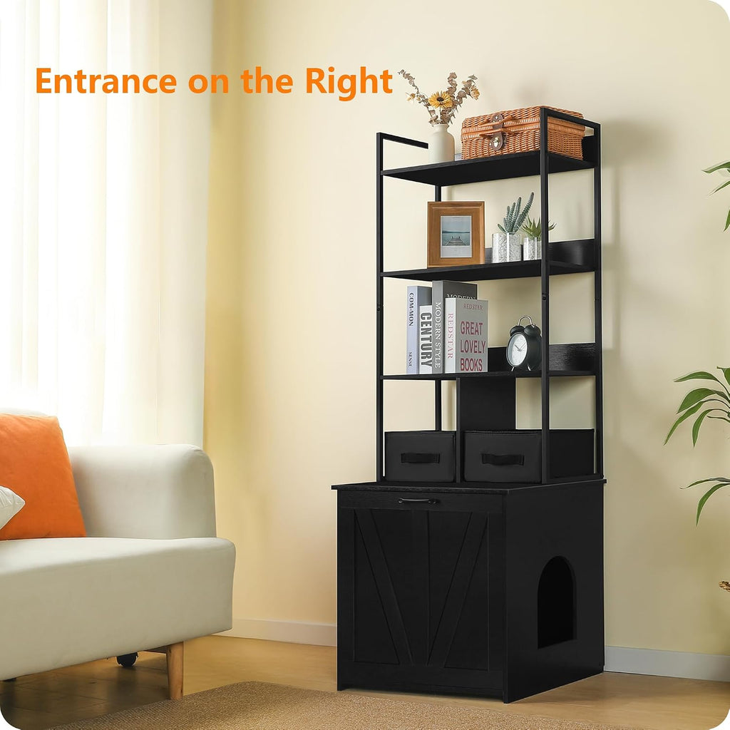 Cat Litter Box Enclosure, 3 Storage Shelves and 2 Drawers, 61.8" H
