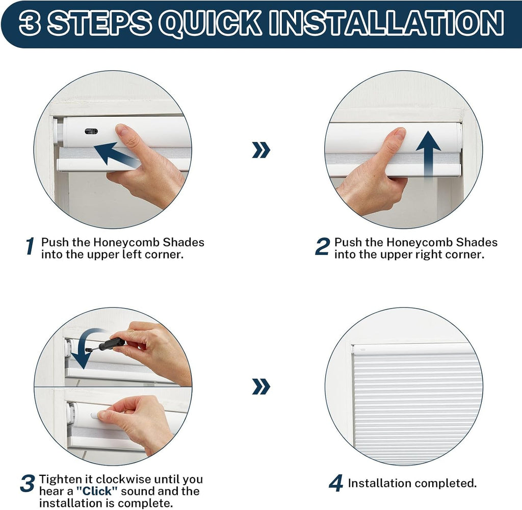 Motorized No Drill Cordless Cellular Shades, 1.5" Smart Electric Honeycomb Blind with Remote Control, Automatic No