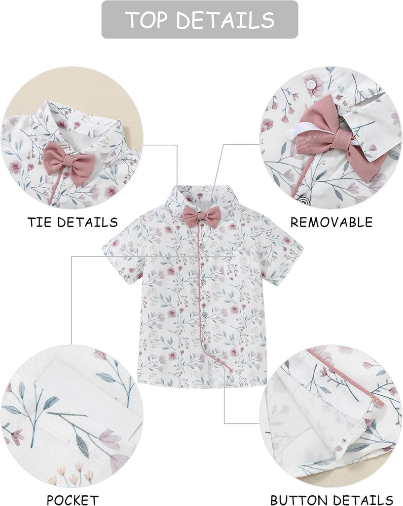 Boys Suits 3 Pieces Formal Dress Shirt with Bowtie+Suspender Pants Boy Gentleman Outfits Set