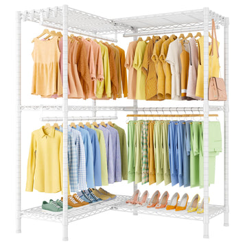 E15 Garment Rack L Shaped Clothes Rack for Corner, Freestanding Clothing Racks for Hanging Clothes, Heavy Duty Closet