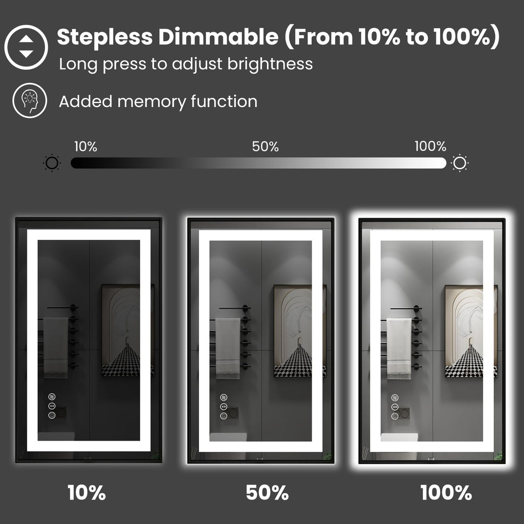 LED Bathroom Mirror, 55"X40" Front Lit and Backlit with Black Frame