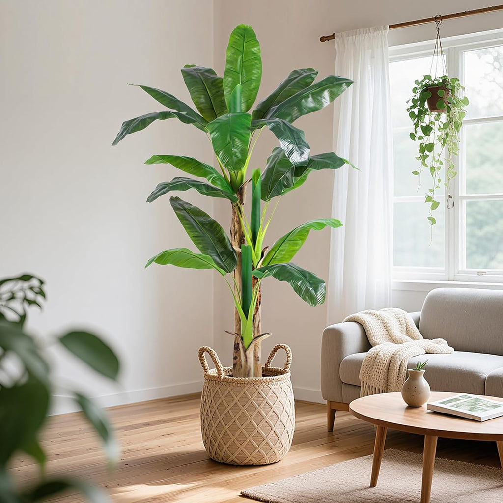 6ft Extra Tall Artificial Banana Tree, Fake Banana Leaf Plant with 17 Faux Banana Leaves, Perfect Indoor Outdoor