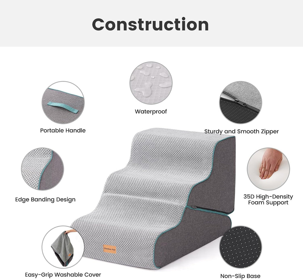 Dog Stairs for Small Dogs 16.5" H, 2 in 1 Transformable 3-Step Pet Stairs and ramp, Dog Steps for Couch (13-20 in)