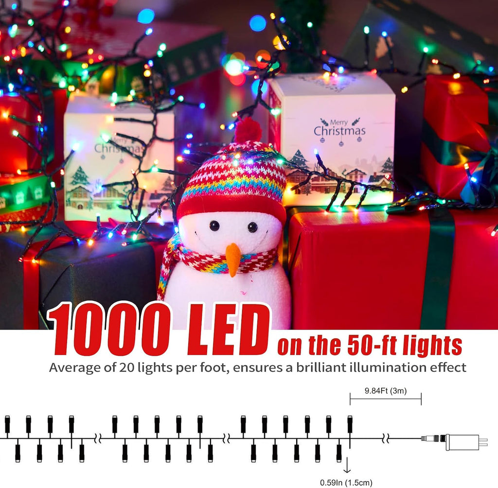 1000 LED Amount of Christmas Tree Lights Decorations with Remote, Waterproof Plug in Cluster Lights Christmas