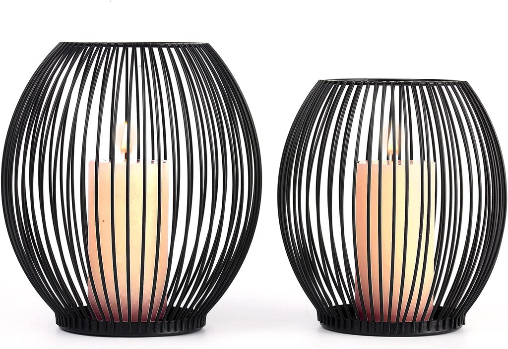 Outdoor Candle Holder Decor Set - Black Candle Holder - Candles Holders for Table Centerpiece - Hurricane Candles