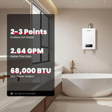 Gasmart C 2.64 GPM Indoor Natural Gas Tankless Water Heater, 68, 000 BTU Residential On Demand Gas Water Heater