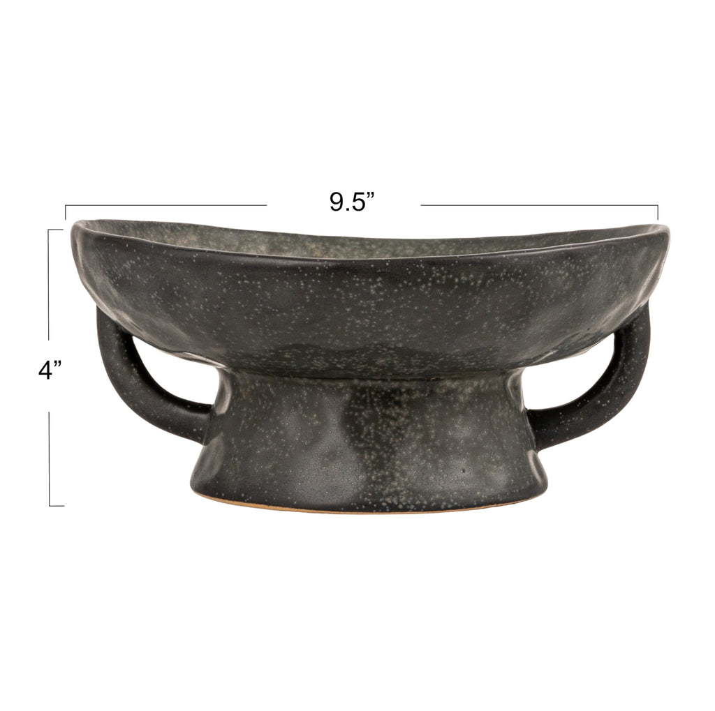 Co-Op Stoneware Footed Pedestal Bowl with Handles, Reactive Glaze, Black