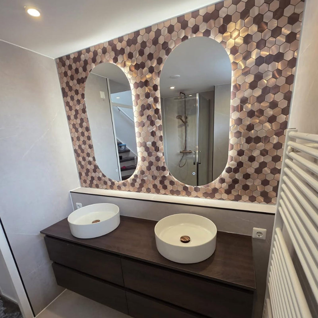 Hexagon Peel and Stick Backsplah Tile, Brown Self Adhesive Kitchen Backsplash Tiles Stick On Bathroom Wall Tiles