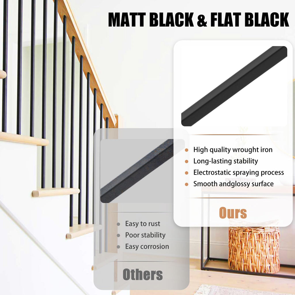 30 Pack Iron Balusters Spindles for Staircase Indoor, 44" x1/2" Straight Metal Balusters Square Balusters for