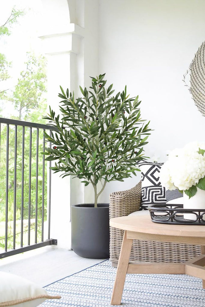 Faux Olive Tree with Pot 4.2FT Small Fake Olive Tree Indoor 50.4inch with Natural Wood Trunk and Lifelike Fruits
