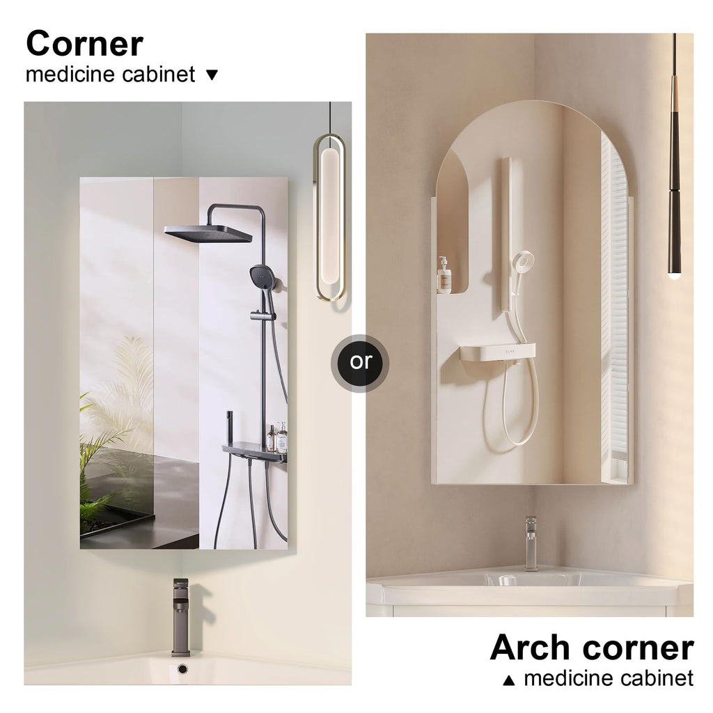 White Arched Corner Medicine Cabinet with Mirror, 16x31