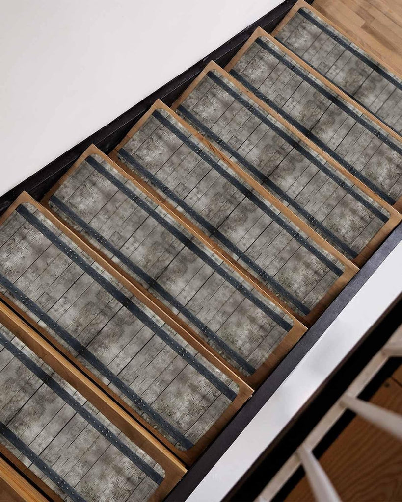 Country Barn Door Stair Treads Distressed Retro Brown Wood Grain Rivet Indoor Non Slip Peel and Stick Stair Treads
