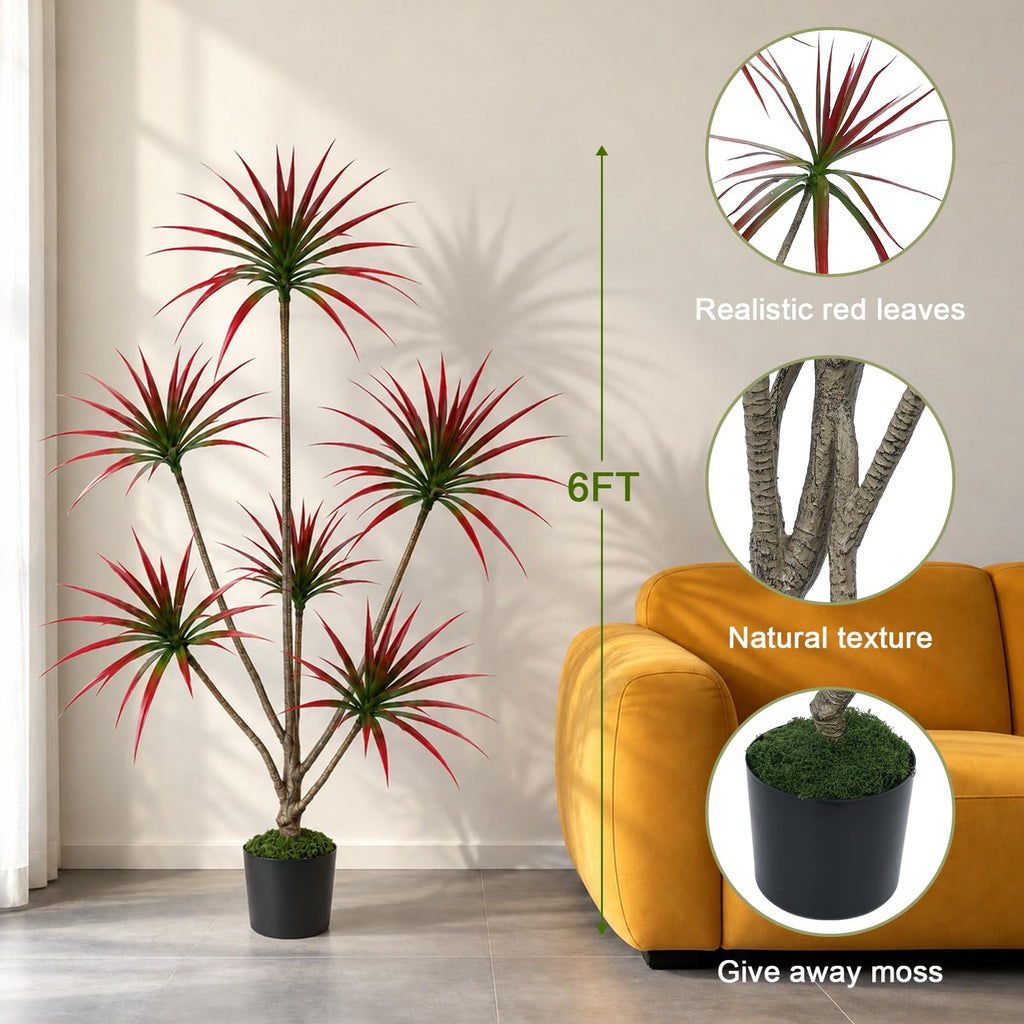 6ft Dracaena Artificial Plant Trees Artificial Indoor Red Artificial Tree