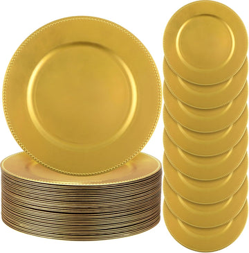Inch Gold Beaded Round Charger Plates - Set of 36