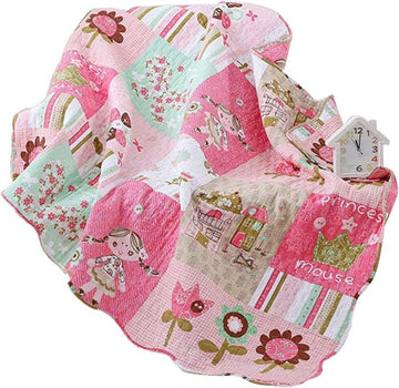 Cotton Coverlet Quilt Bedspread Girls Throw Blanket 43" X 51" Toddlers and Baby Quilt Nursery Bed Blanket Princess