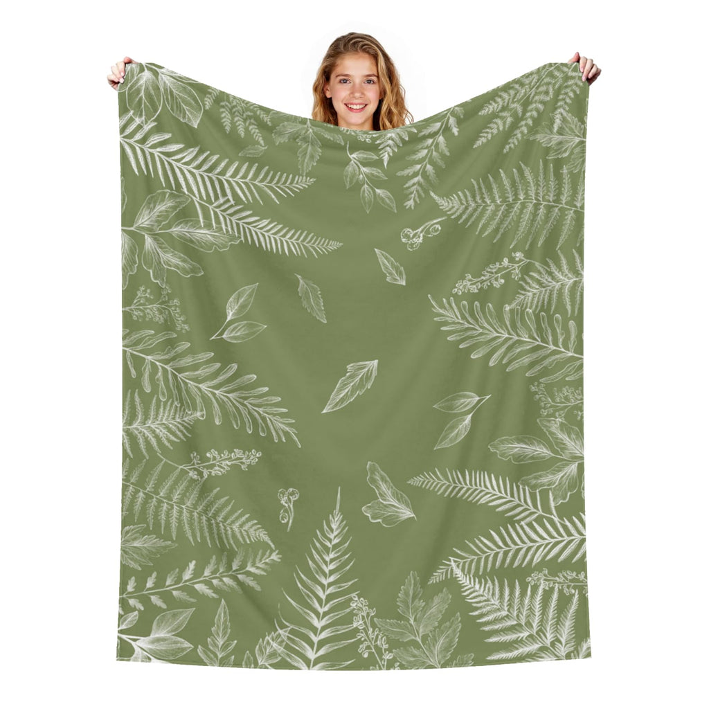 Green Throw Blanket Wild Fern Leaves Plants Blankets and Throws for Couch Sofa, Boho Leaf Decorative Soft Cozy